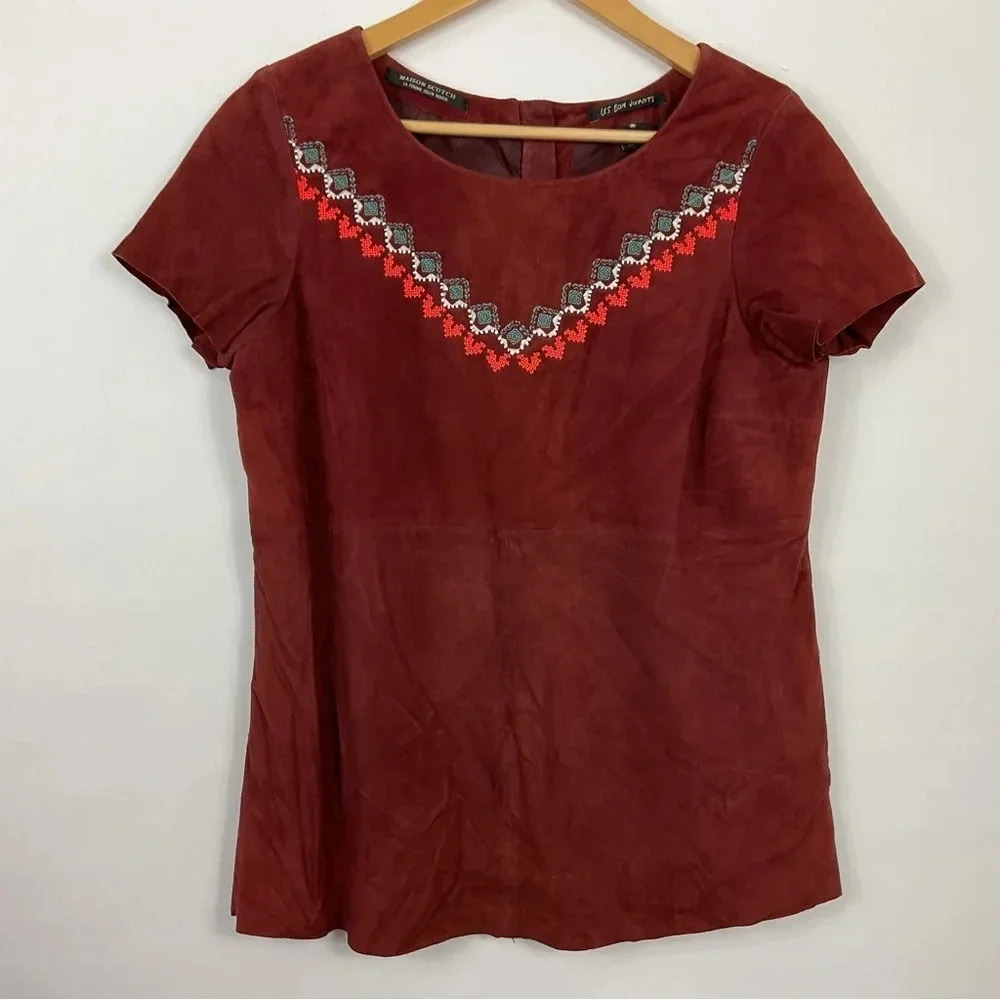 Maison Scotch La Femme Selon Marie Goat Suede Beaded Shirt Size‎ P’tite